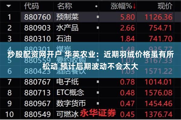 炒股配资网开户 华英农业：近期羽绒价格虽有所松动 预计后期波动不会太大